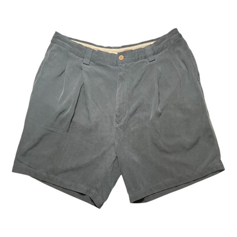 Tommy Bahama Mens Sz 33 Pleated 100% Silk Bermuda Shorts Blue/Gray Relaxed-1907
